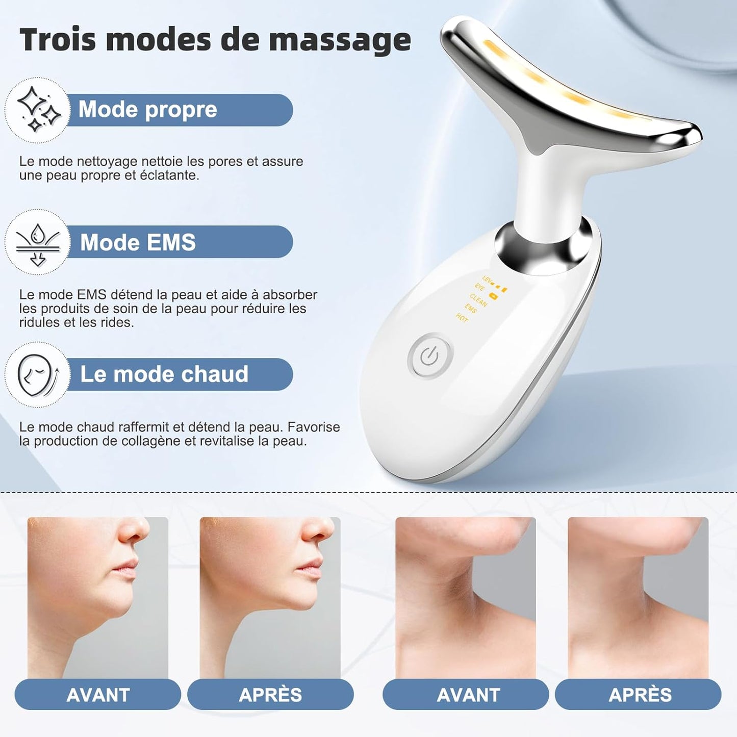 Appareil Anti Rides Visage, 3 Modes EMS Appareil de Gua Sha Visage, Appareil de Massage Visage 7 Couleurs, Chauffable 45°C Guasha Pour Visage Instrument, Double Menton Raffermissant et Liftant