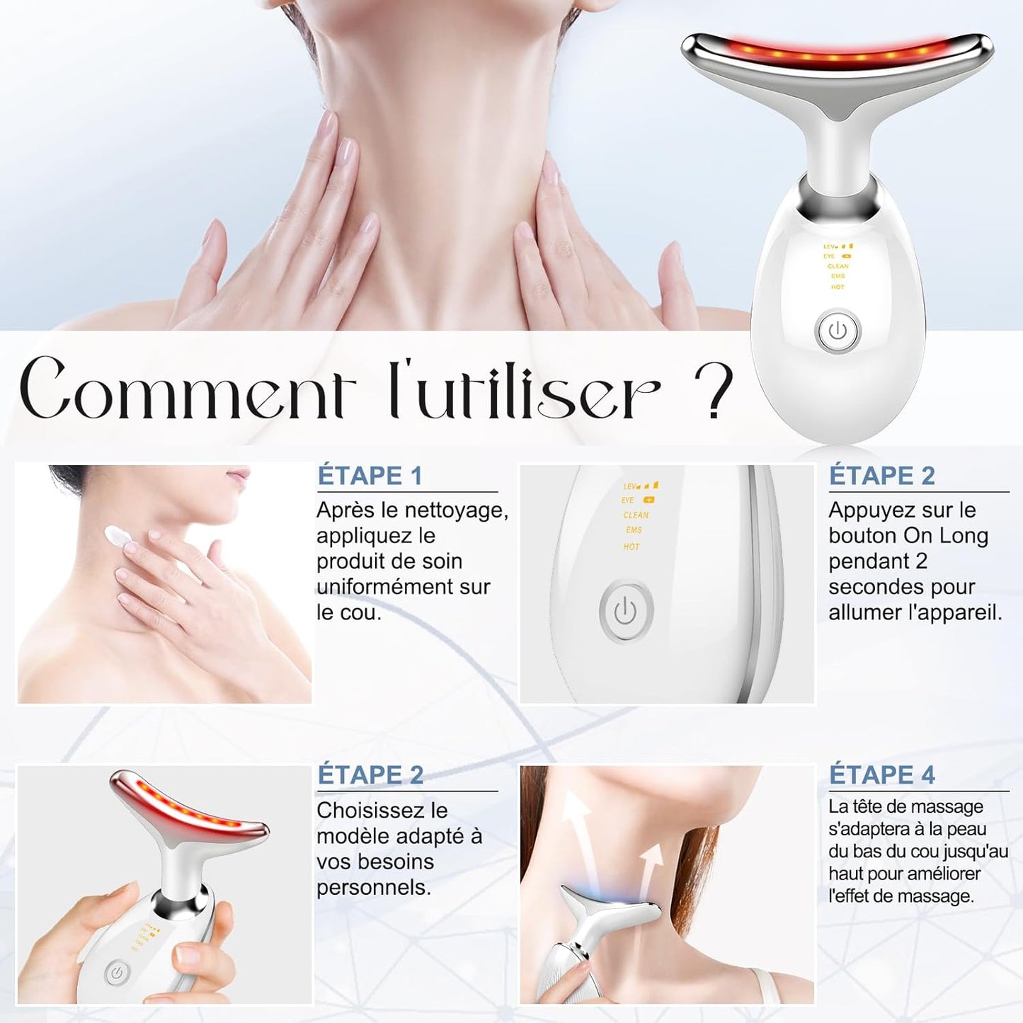 Appareil Anti Rides Visage, 3 Modes EMS Appareil de Gua Sha Visage, Appareil de Massage Visage 7 Couleurs, Chauffable 45°C Guasha Pour Visage Instrument, Double Menton Raffermissant et Liftant