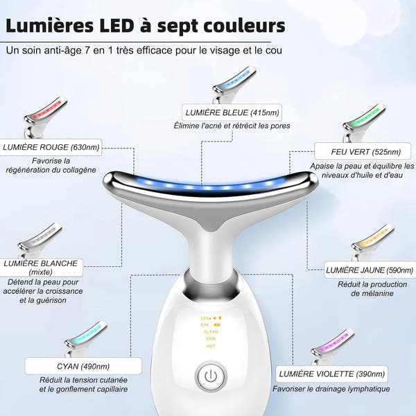 Appareil Anti Rides Visage, 3 Modes EMS Appareil de Gua Sha Visage, Appareil de Massage Visage 7 Couleurs, Chauffable 45°C Guasha Pour Visage Instrument, Double Menton Raffermissant et Liftant