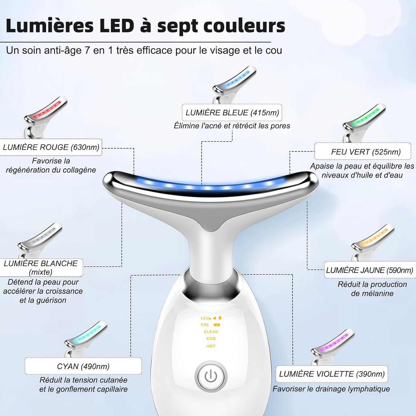 Appareil Anti Rides Visage, 3 Modes EMS Appareil de Gua Sha Visage, Appareil de Massage Visage 7 Couleurs, Chauffable 45°C Guasha Pour Visage Instrument, Double Menton Raffermissant et Liftant